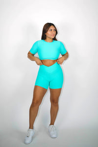 Sea Green Sleeve Crop Top