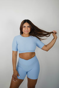 Sky Blue Sleeve Crop Top