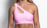 Pink One Shoulder Sports Bra