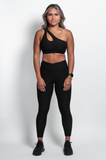 Black One Shoulder Sports Bra