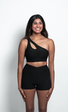 Black One Shoulder Sports Bra