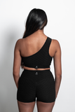 Black One Shoulder Sports Bra